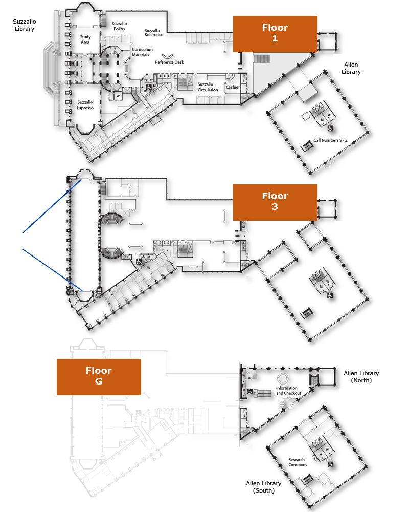 Floor map of Suzzallo and Allen Libraries